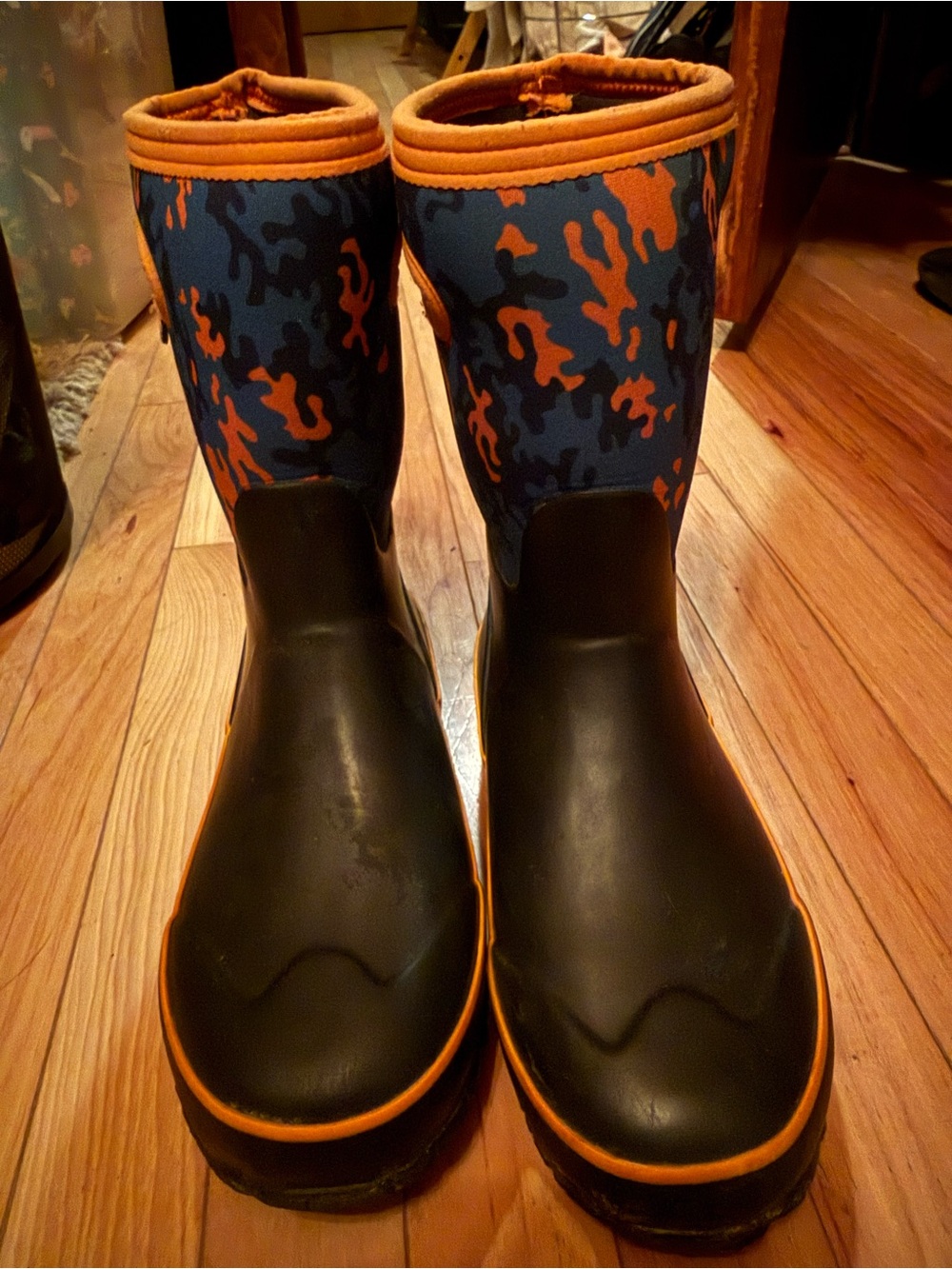 Kids Waterproof Rain Boots - Blue and Orange Camo